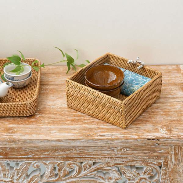 ラタンで編まれた四角い収納ボックス 収納BO× 収納ケース インテリア