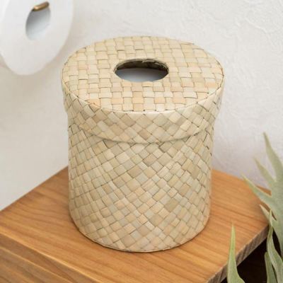 パンダンで編まれた丸い アジアン トイレットペーパーケース ナチュラル色 トイレットペーパー ホルダー カバー ティッシュケース アジアン雑貨 エスニック バリ雑貨 ハワイ 卓上 ケース ロールペーパーホルダー ト