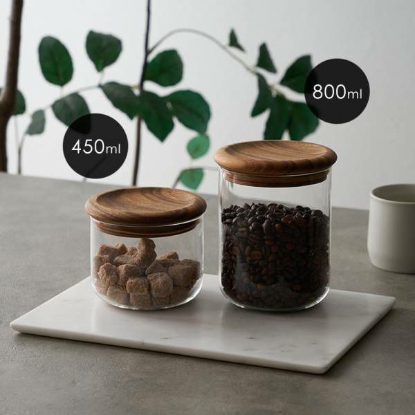 キャニスター ガラス ウッド 木製 天然木 450ml 約 W 11cm D 11cm H