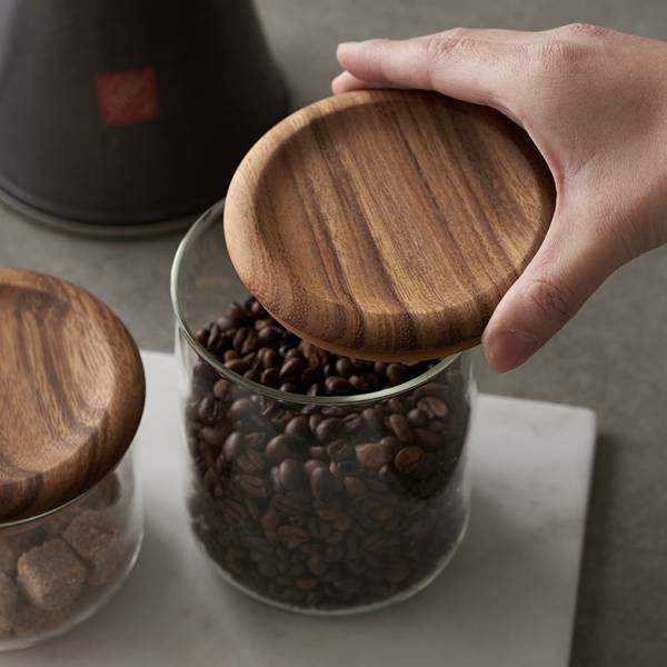 キャニスター ガラス ウッド 木製 天然木 800ml 約 W 11cm D 11cm H