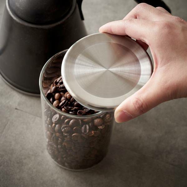 キャニスター 耐熱 ガラス ステンレス 計量スプーン付 600ml 約
