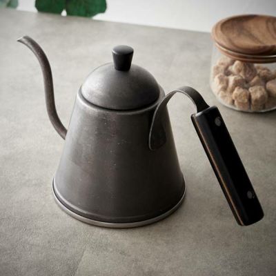 ドリップポット ポット 日本製 直火 IH 使用可 1L 約 W 30.5cm D 14cm H 16cm ブラック 食洗機可 燕市 コーヒー 湯沸かし ドリップ ステンレス 天然木 木製 木 ヴィンテージ風 ビンテージ風 アウトドア キャンプ カ