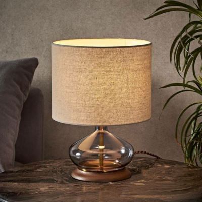 テーブルライト スタンドライト テーブルランプ 天然木 木製 ガラス スチール 布 1灯 口金26 60W LED 対応 約 W 25cm D 25cm H 34.5cm 照明 照明器具 卓上 読書灯 テーブル 電球付 ベッドルーム 寝室 ライト おしゃ