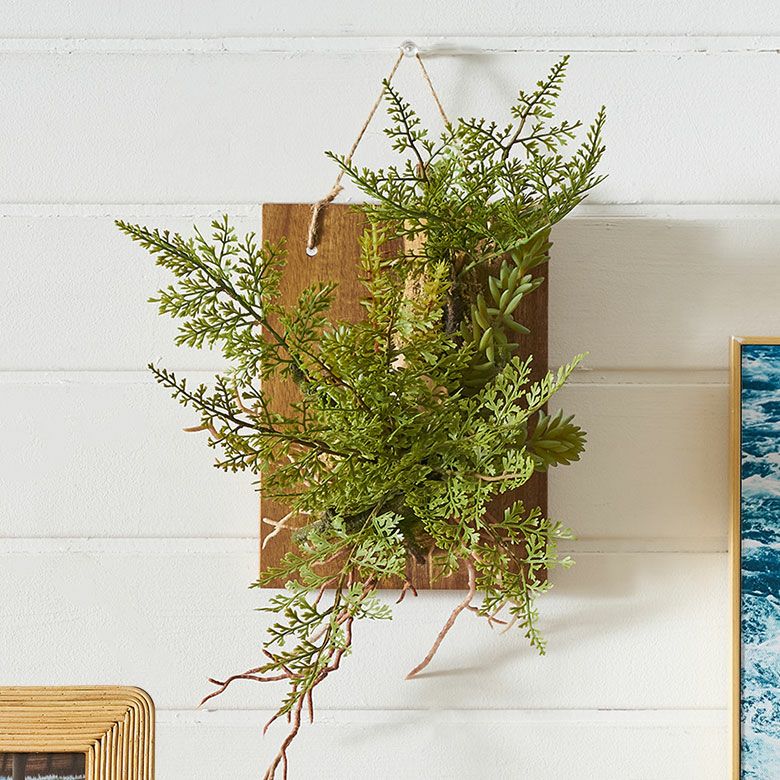 フェイクグリーン ウォールハンギング ファーン シダ アカシア 木製