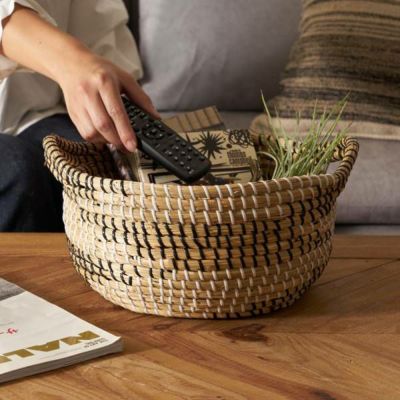 バスケット 持ち手付き かごバスケット シーグラス 約 W 30cm D 30cm H 17cm ナチュラル ブラック 収納 セネガルバスケット ハンドル付き シーグラスバスケット 収納バスケット ストッカー 荷物入れ 荷物かご おしゃ