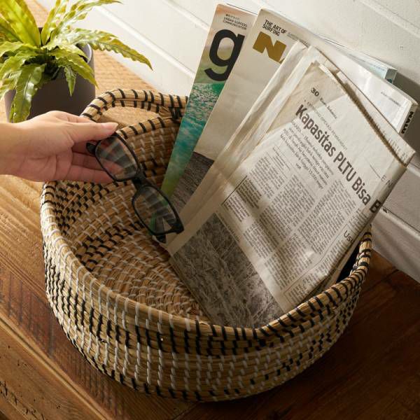 バスケット 持ち手付き かごバスケット シーグラス 約 W 35cm D