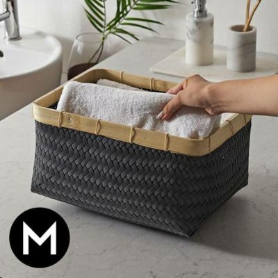 バスケット Mサイズ かご 16L バンブー 竹 プラスチック 約 W 35cm D 25cm H 20cm ランドリーバスケット 耐水性 レクタングル かごバスケット 収納 収納バスケット 洗濯物入れ 荷物入れ かばん入れ 小物入れ おしゃ