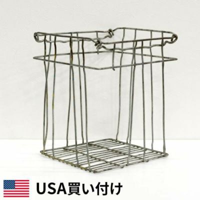 ワイヤーバスケット アメリカ直輸入中古品 収納バスケット 幅34cm 奥行32cm 高さ39cm スクエア シルバー ステンレス かご バスケット ワイヤーフレーム ヴィンテージ アンティーク レトロ おしゃれ かわいい アメリ