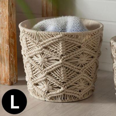 バスケット 収納バスケット 丸型 ラウンド Lサイズ マクラメ アイアン 約 W 29cm D 29cm H 24cm 9L アイボリー カゴバスケット 収納 収納ボックス 収納かご 収納カゴ 籠 かご カゴ かごバスケット おしゃれ 北欧 リ