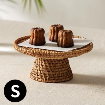 ケーキスタンド ラタン 籐 約 W 16cm D 16cm H 7cm Sサイズ ナチュラル ケーキ お菓子 トレイ トレー コンポート 脚付き皿 スタンド 台 タワー スタンドトレイ クリスマス デコレーショントレイ アジアンリゾート お