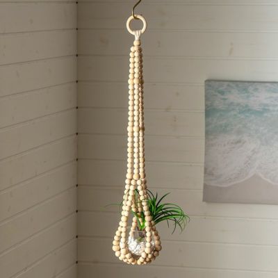 プラントハンガー ハンギングプランター ウッドビーズ 木製 約 W 10cm D 10cm H 70cm ナチュラル 吊り下げ 壁掛け 観葉植物 グリーン フラワー 花 多肉植物 デコレーション ディスプレイ リビング 玄関 リゾート お