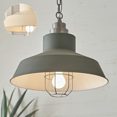 ペンダントライト 照明 1灯 LED対応 白熱球付き E26 口金 100W 約 W 43cm D 43cm H 106cm アイボリー グレー スチール 天井照明 吊り下げ シーリングライト キッチン リビング ダイニング 寝室 玄関 ヴィンテージ風 
