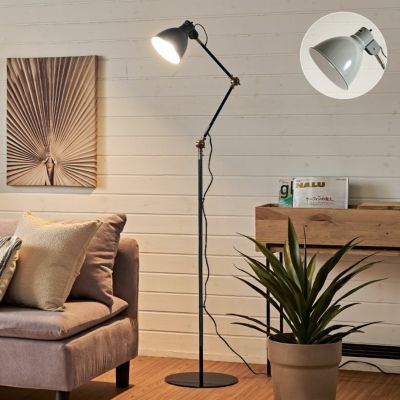 フロアライト 照明 1灯 LED対応 白熱球付き E26 口金 60W 約 W 30cm D 30cm H 152cm サックス ネイビー スチール デスクライト フロアランプ デスクランプ リビング 寝室 勉強部屋 書斎 ヴィンテージ風 ON OFF スイ