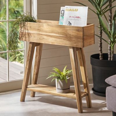 プランタースタンド 脚付き プランター シェルフ 天然木 木製 ウッド チーク 約 W 64cm D 20cm H 70cm ラック スタンド 台 カバー 収納 5号鉢 ウッドプランター フラワースタンド ウッドボックス 花台 コンソール お