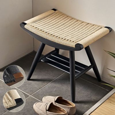 スツール 椅子 イス いす チェア ベンチ ペーパーコード 木 木製 ウッド 約 W 52cm D 35cm H 45cm オットマン 1人掛け 1P 1人 腰掛け コンパクト 軽量 通気性 荷物置き ダイニング キッチン リビング 玄関 寝室 おし