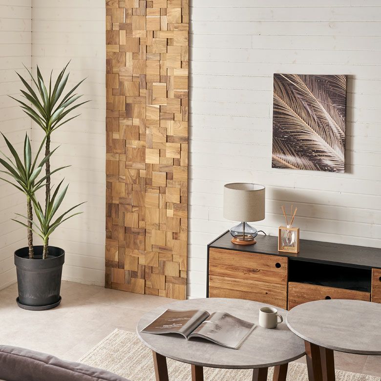 ウォールパネル 壁材 1枚 天然木 木製 木材 チークウッド 約 W 30cm D 30cm