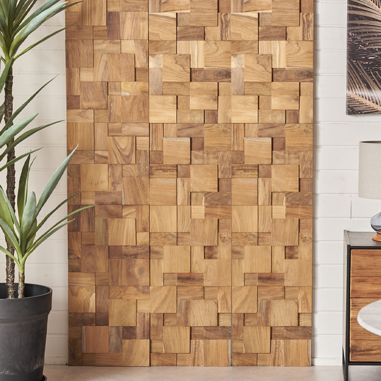 ウォールパネル壁材10枚天然木木製木材チークウッド約W30cmD30cmH1.8cmウッドパネル壁パネルタイル壁パネル壁板板壁壁面壁木内装DIYリフォームリメイク簡単ウッドタイル壁用おしゃれ北欧雑貨インテリアヘキサゴン西海岸[14122]