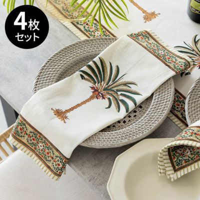 テーブルナプキン 4枚 セット ナプキン ナフキン コットン 綿100% W 45cm D 45cm H 0.3cm ブロックプリント マルチクロス お弁当 お弁当箱 包み ダイニング 食卓 ヤシの木 椰子の木 ヤシ 椰子 メール便対応 おしゃれ