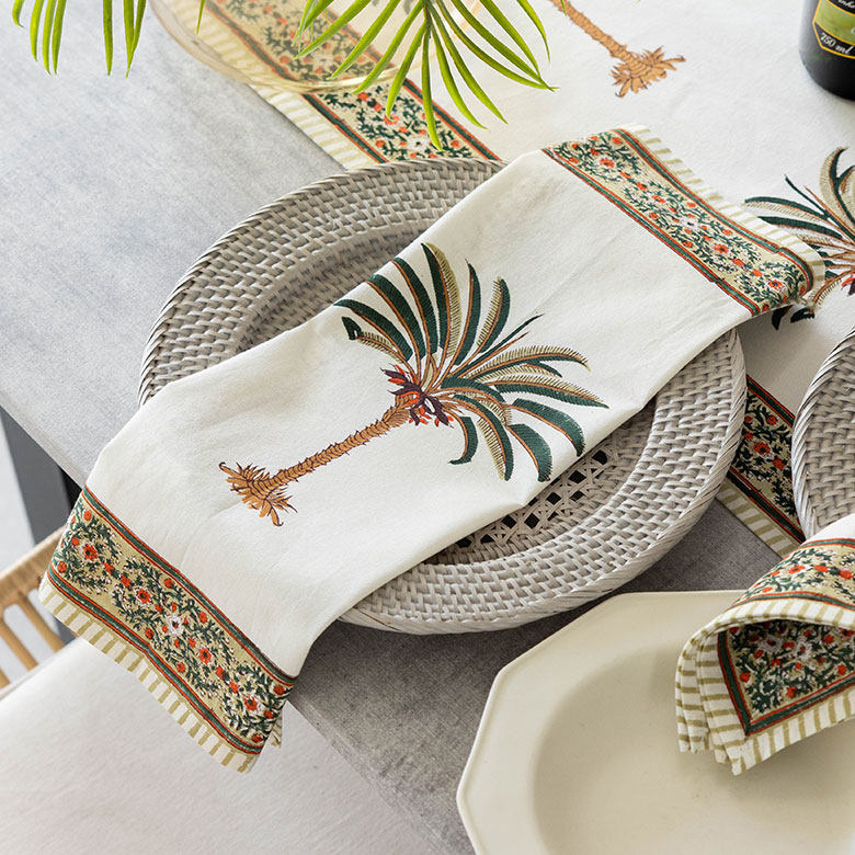 テーブルナプキン4枚セットナプキンナフキンコットン綿100%W45cmD45cmH0.3cmブロックプリントマルチクロスお弁当お弁当箱包みダイニング食卓ヤシの木椰子の木ヤシ椰子メール便対応おしゃれ北欧リゾート雑貨インテリア西海岸[set-4-34638]