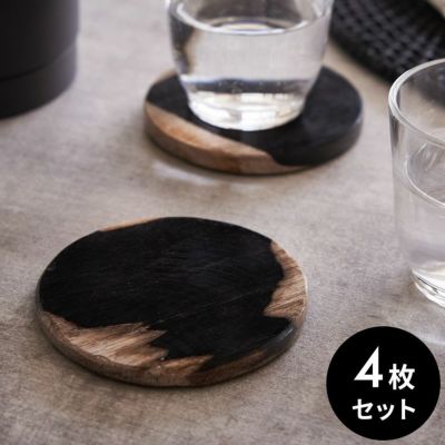 フォッシルストーンと呼ばれる木の化石で作られた丸いコースター4枚セット [14248]