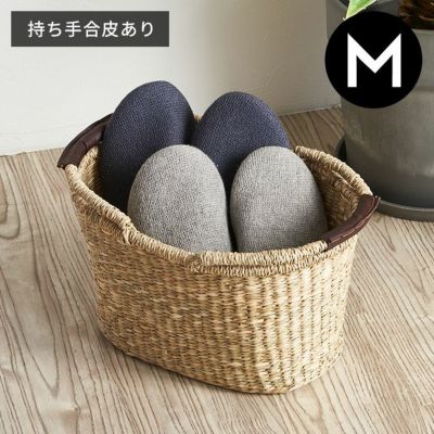 散らかる小物をオシャレに収納できるシーグラスで編まれたハンドル付きかごバスケット（オーバル）Mサイズ [vn51374]