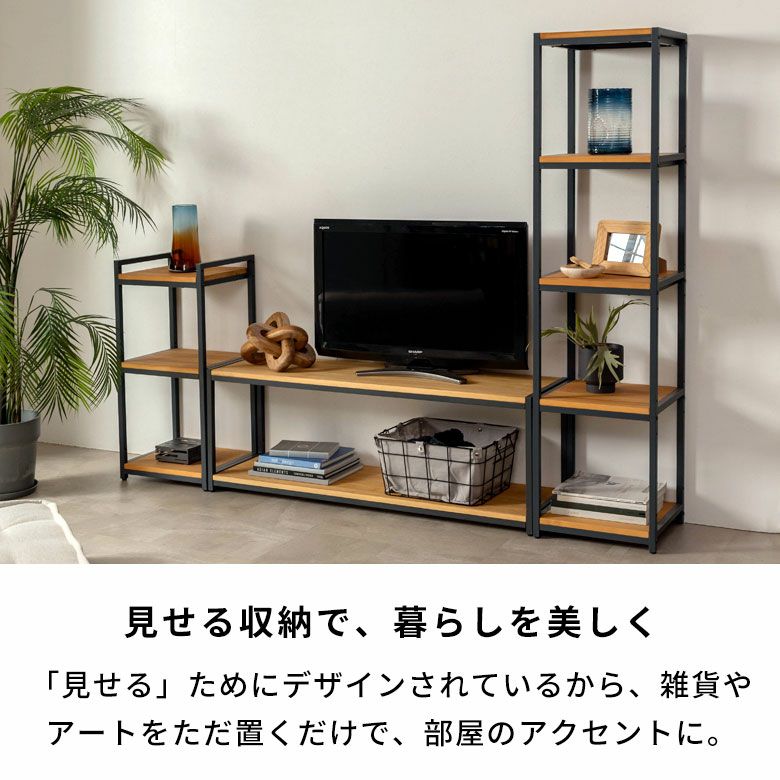 ウッド×アイアンのコンビネーションがオシャレ。テレビ台にちょうど
