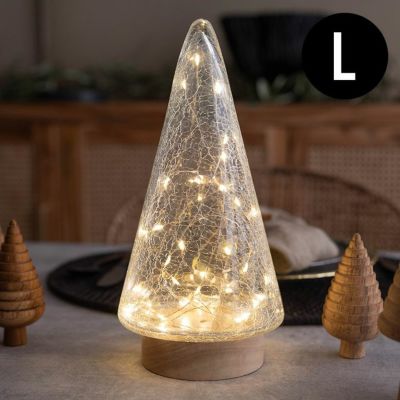 インテリアに馴染むオークウッドとクラックガラスのLEDライト ツリー